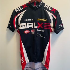 Ralph Lauren RLX Technology Cycling Shirt Navy Blue and Red - Medium